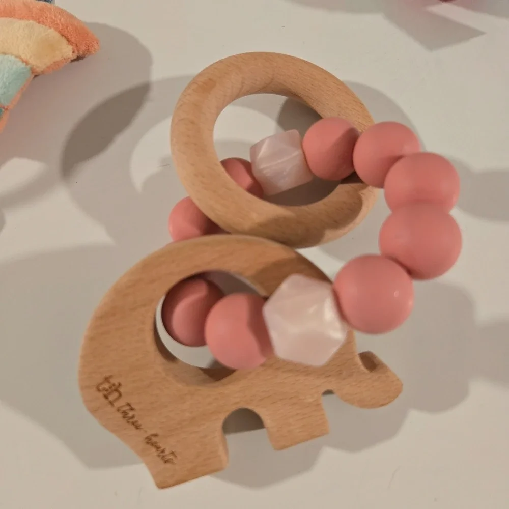 Modern Baby Pink Elephant‎ Security Blanket Teether Taggie Crinkle Lovey Girl